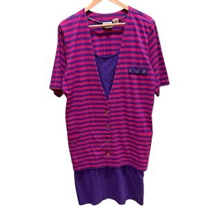 Vintage Shefano International   Striped pink /purple Nautical 18/20W Dress  Y2